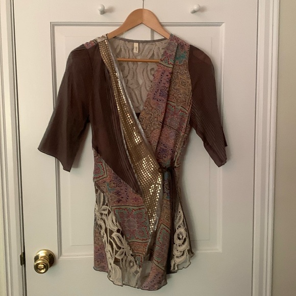 Silk Crochet and Beaded Side Tie Blouse - Picture 1 of 8